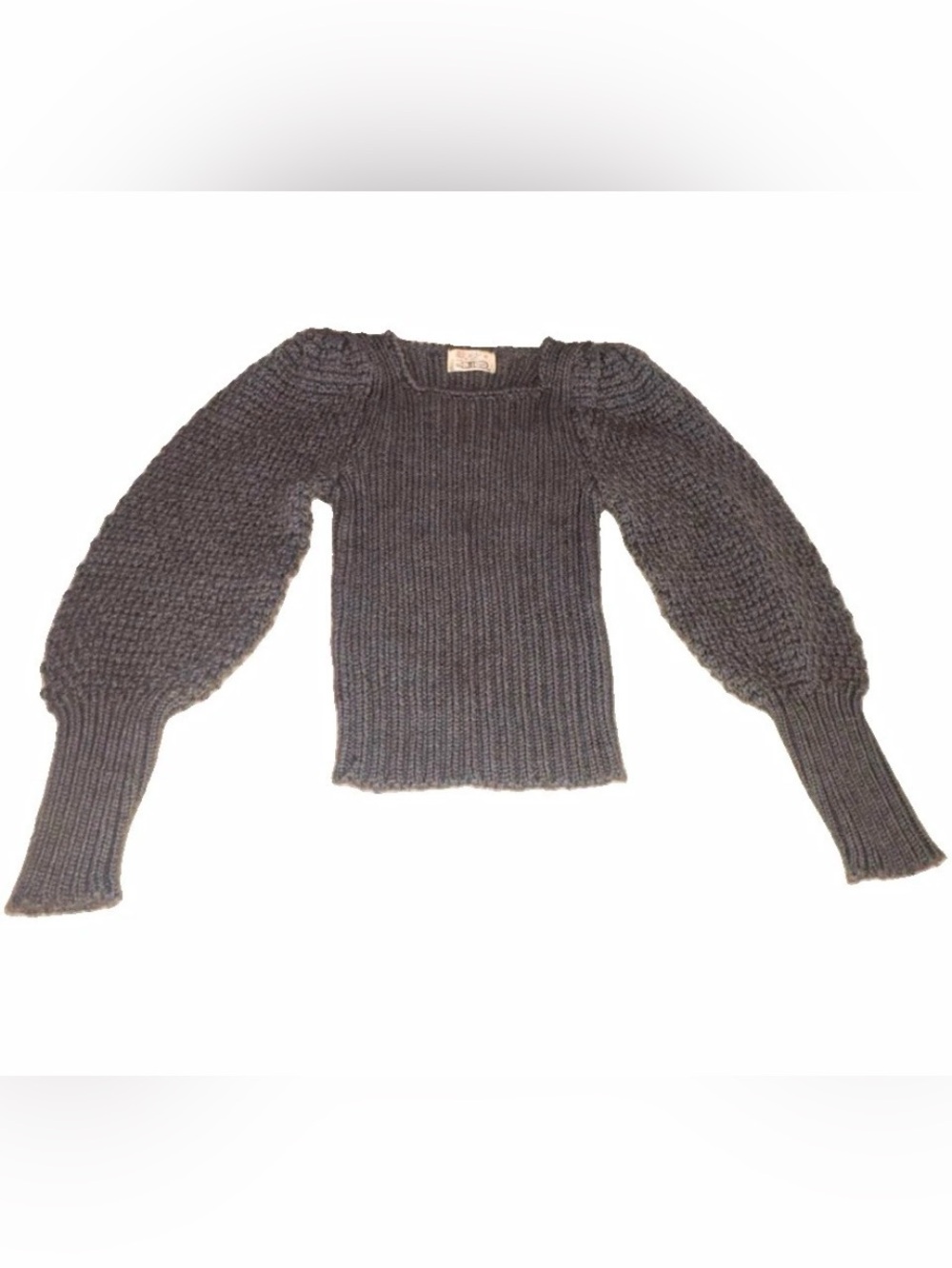 Sears JR Bazaar Gray Knit Square Neck Puff Sleeve Pullover Sweater Women's M